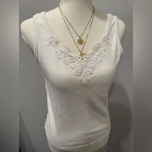 Vintage White Lace Trim Tank Top